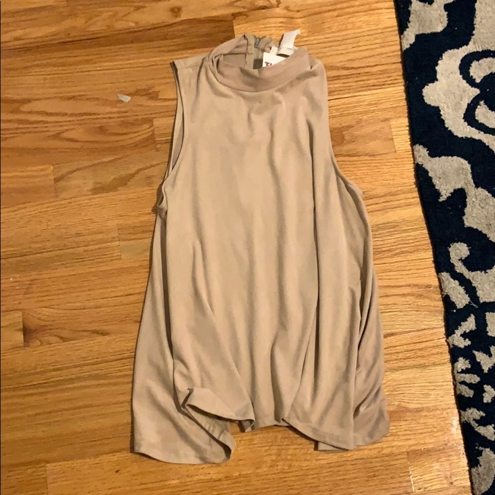 Suede turtle neck tank top
